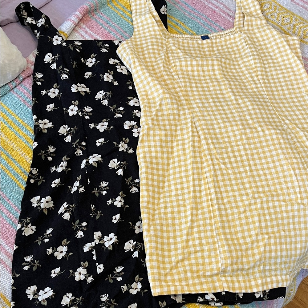 Old Navy Black Floral and Yellow Gingham Mini Dresses